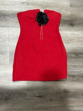 Alife Red Strapless Dress with Black Floral Accent (fits size M) From; Turkey